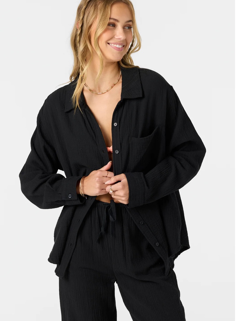 O’Neill Leni Relaxed Long Sleeve Top in Black